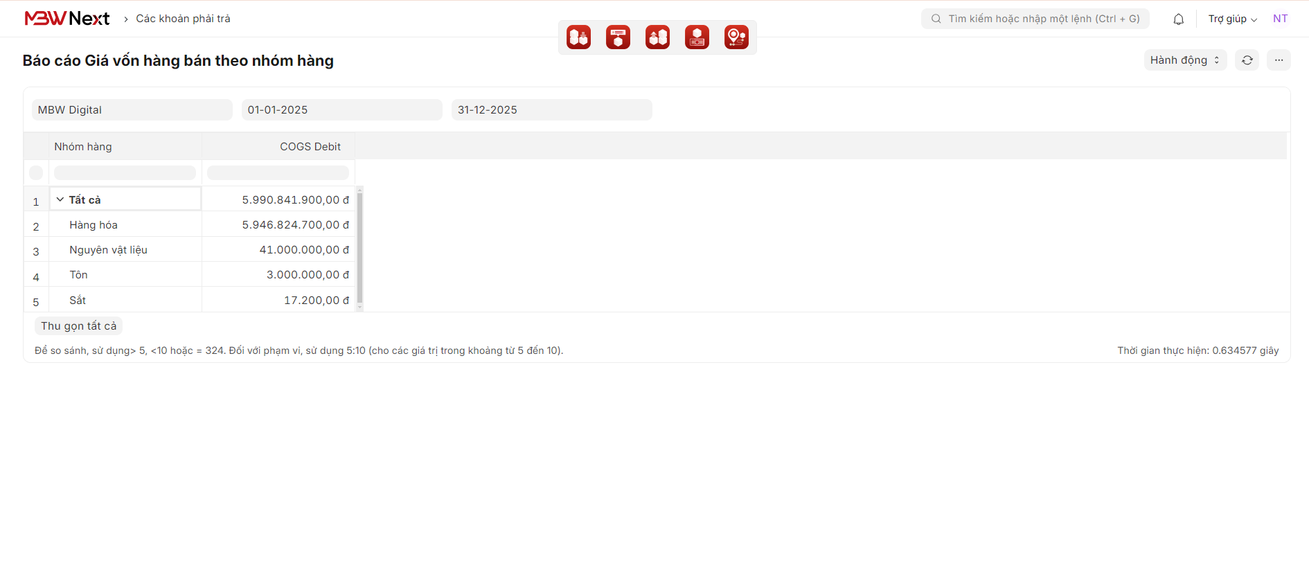 Cấu hình phương pháp tính giá vốn nhất quán theo mặt hàng