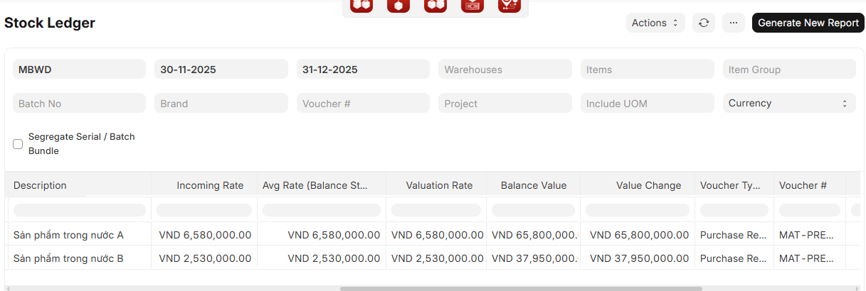 Giá trị tồn kho thể hiện chính xác theo Chi phí phân bổ