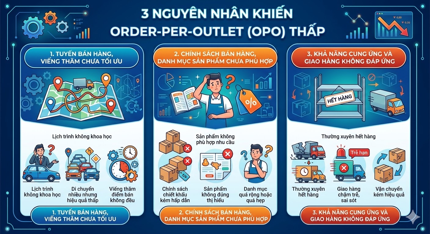 3 nguyên nhân phổ biến khiến Order-per-Outlet (OPO) thấp 